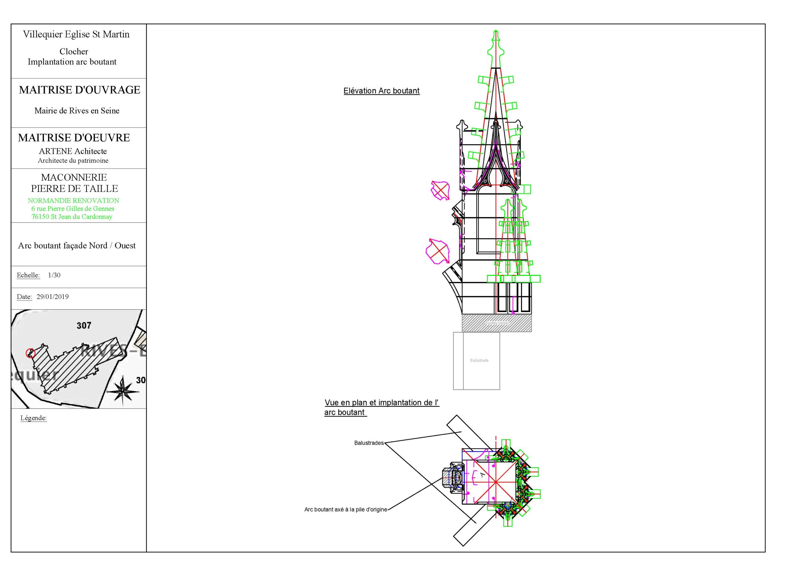 Villequier Clocher arc boutant façade Nord. Ouest